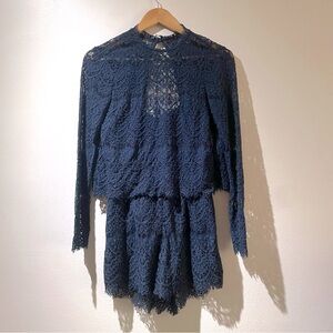 Anthropologie Saylor Two piece navy blue lace long sleeve romper great condition